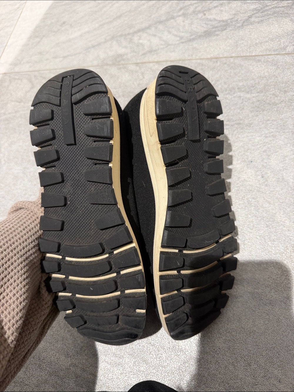 Prada Black Knit Sock Sneakers with Beige Sole - Picture 2 of 4